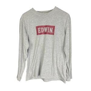 Men's Edwin Japan Tokyo Jeans Denim Long Sleeve Gray Logo T-Shirt - Size M